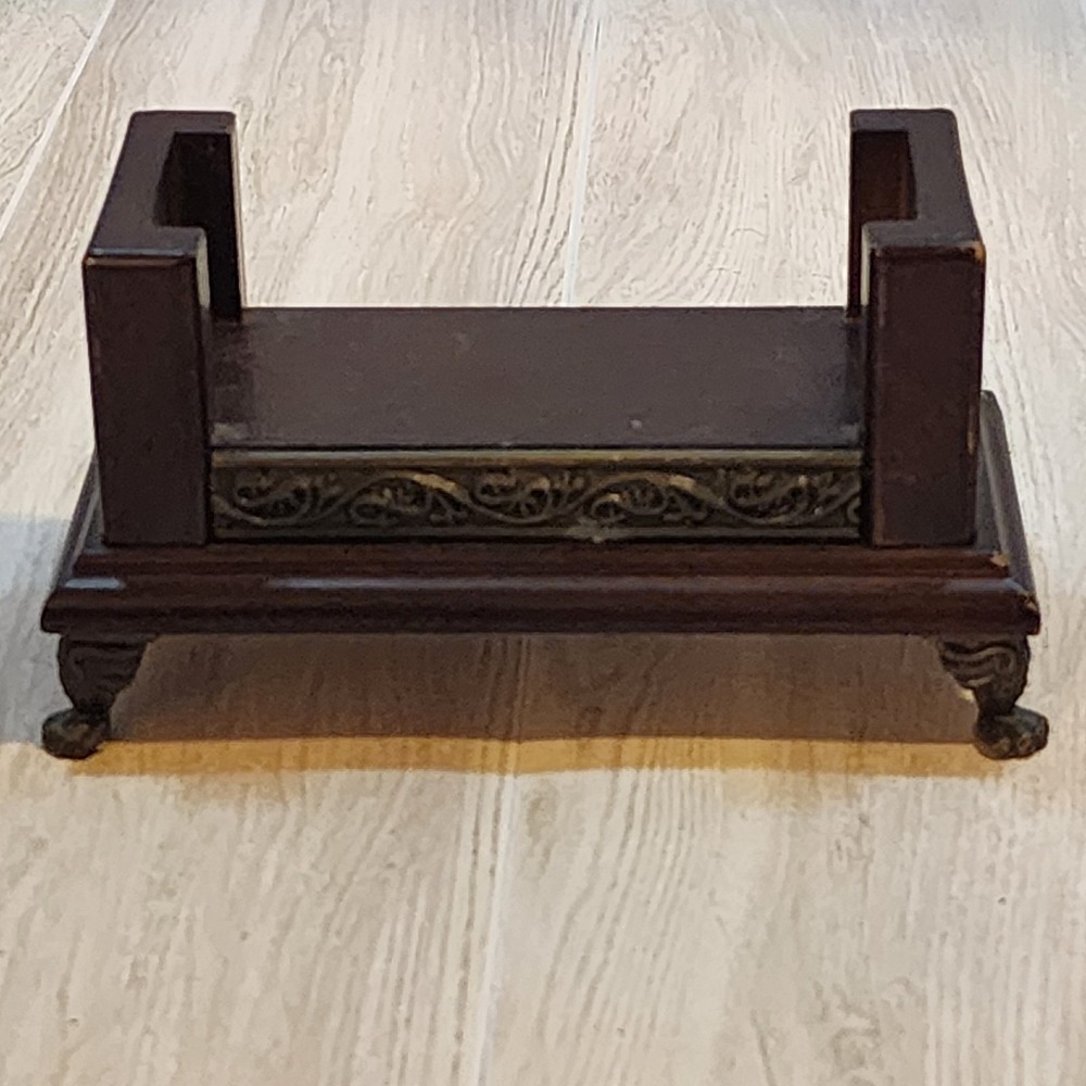 Bombay Desk Clock Base Stand Only Mahogany Brass Wood  (No Clock)
